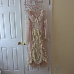 Elegant Lace Trimmed Pink Nightgown